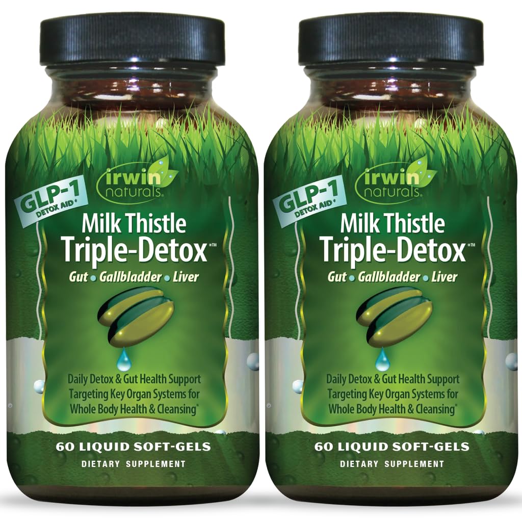Irwin Naturals Milk Thistle Triple Detox Gut Gallbladder Liver 2-Pack | Gut Health + Gallbladder & Liver Support Supplement | Milk Thistle + Triphala + Tributyrin | 2X 60 Liquid Soft-Gels