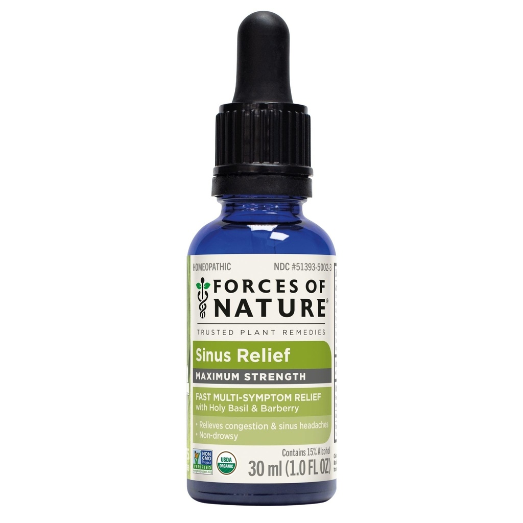 Forces of Nature Sinus Relief Nasal Decongestant, Organic Maximum Strength Homeopathic Medicine, Immune Support & Relief from Congestion, Sinus Pressure, Sneezing, Runny Nose, Non-Drowsy, 1 FL OZ