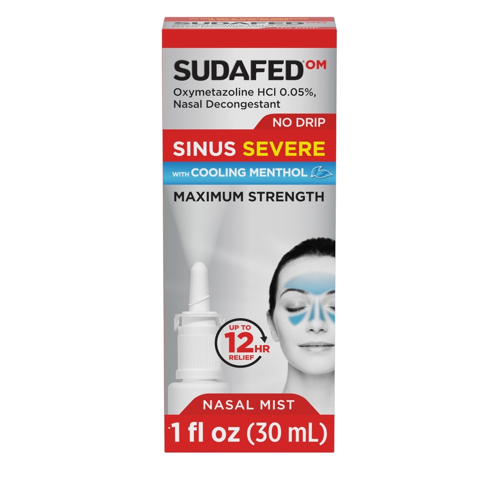 Sudafed OM Sinus Severe No Drip Nasal Spray with Cooling Menthol, Maximum Strength Sinus Decongestant for Fast Congestion & Pressure Relief, Oxymetazoline HCl .05% Nose Spray, 1 fl. oz