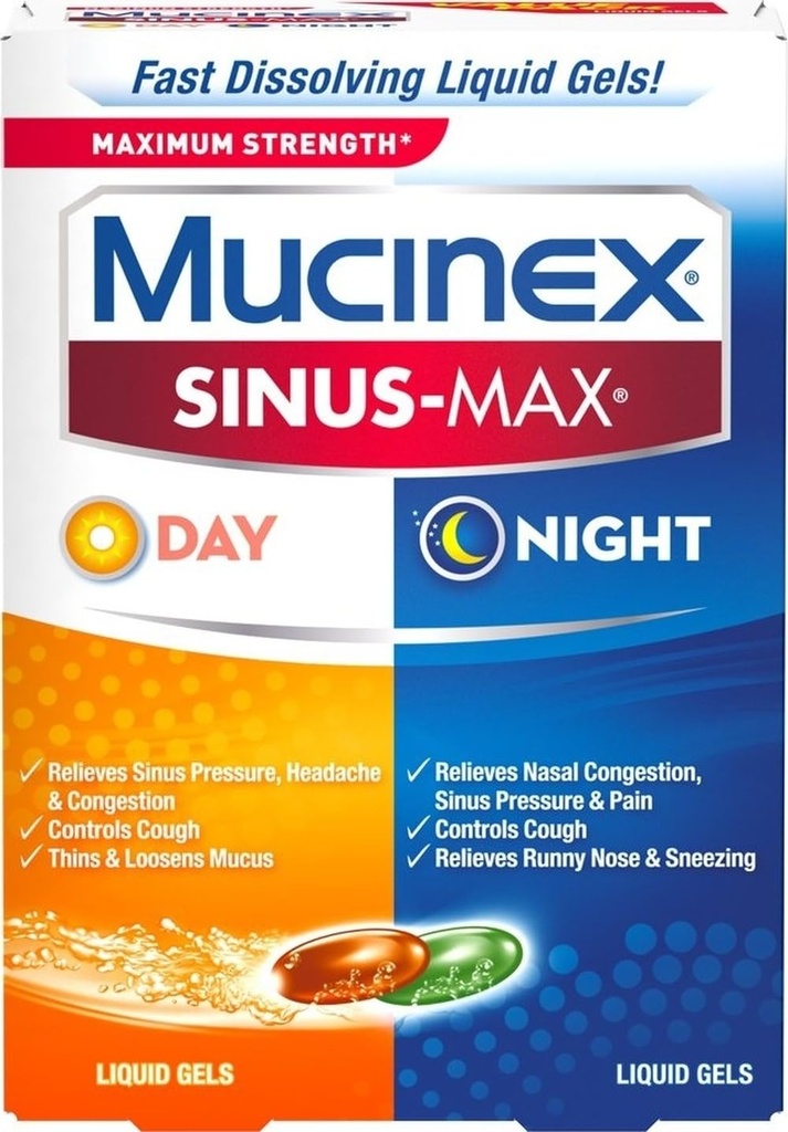 Mucinex Sinus-Max Liquid Gels for Day and Night, 24 Count