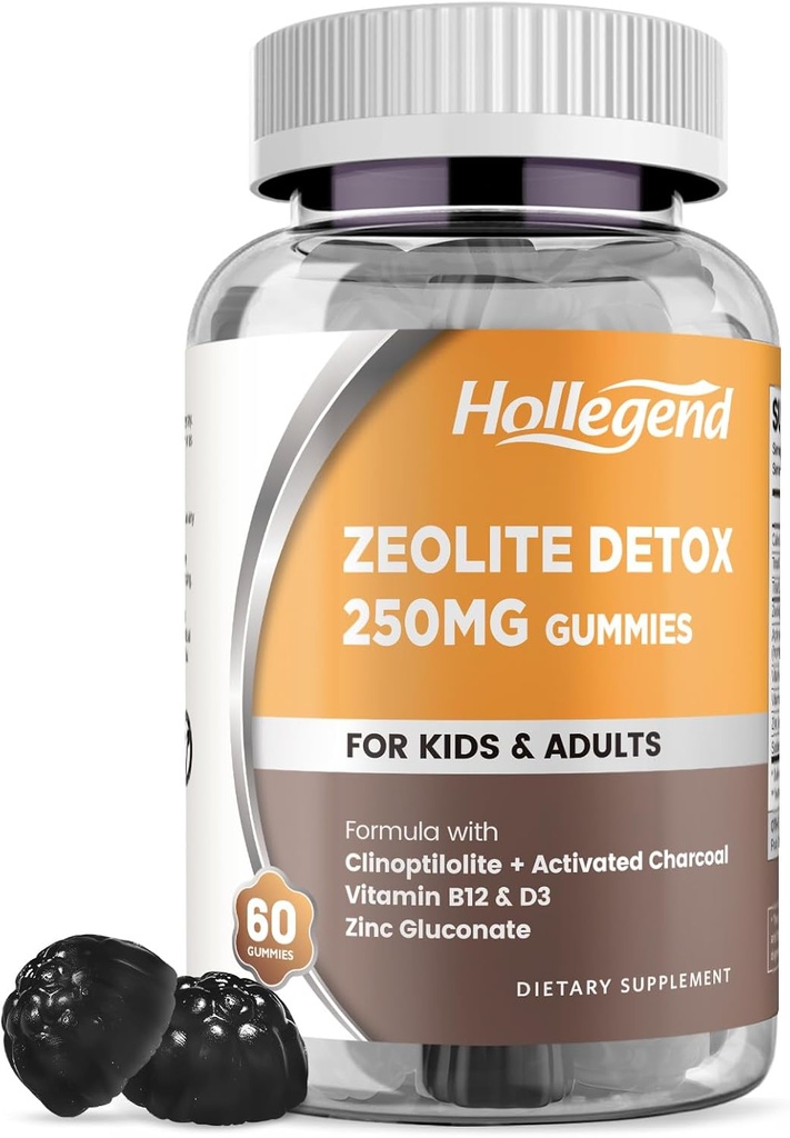 Ζεόλιθος Detox για παιδιά Gummies με ενεργοποιημένο άνθρακα, Clinoptilolite Zeolite με βιταμίνη B12 & D3 για παιδιά & ενήλικες, Chewable Zeolite συμπλήρωμα για κόκκων & ανοσοποιητική υποστήριξη, Blueberry Γεύση, 60 Ct