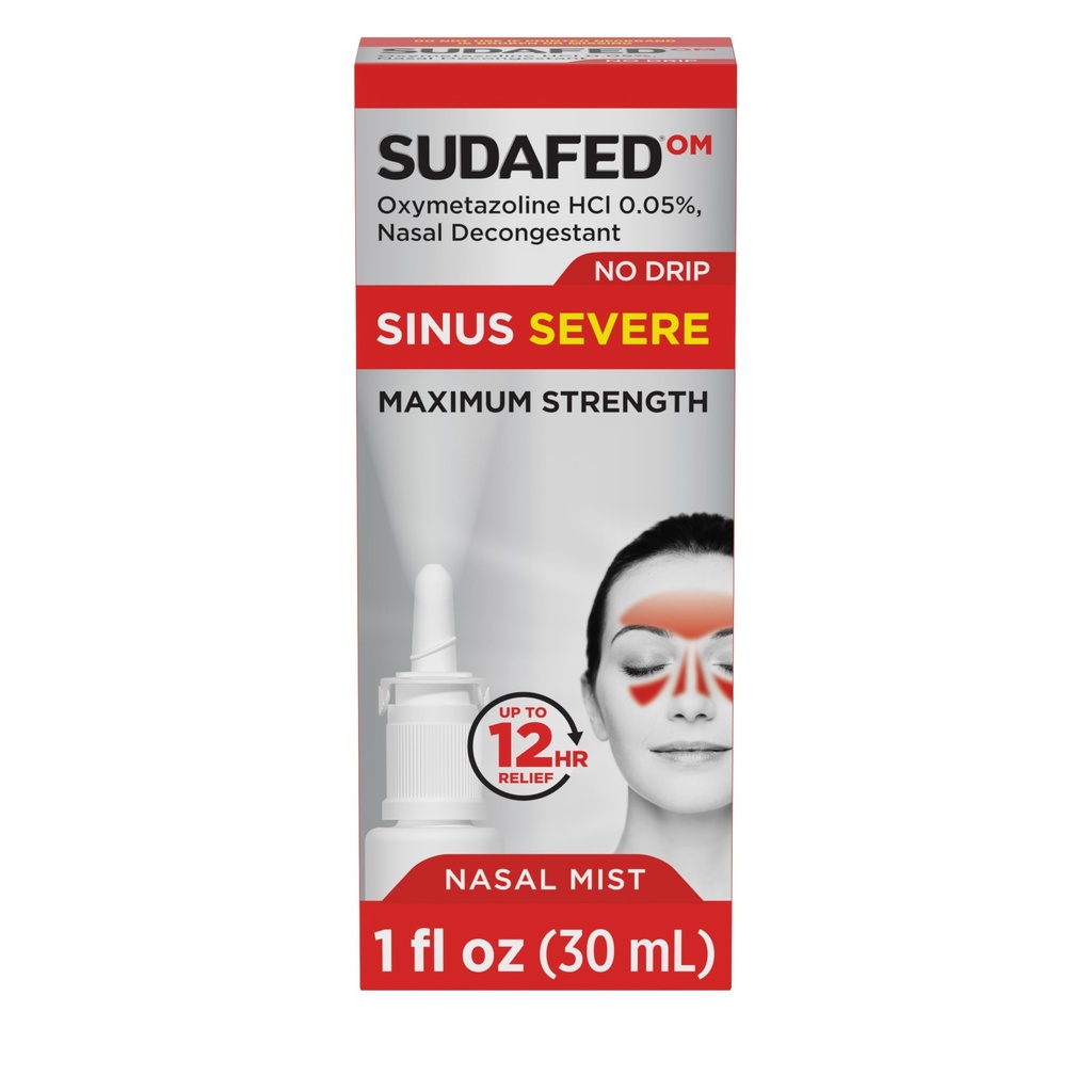 Sudafed OM Sinus Severe No Drip Nasal Spray, 1 fl. oz | Maximum Strength Decongestant for Fast Congestion and Pressure Relief Due to Colds or Allergies, Oxymetazoline HCl .05%