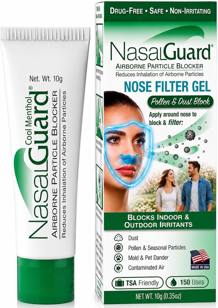 Airborne Particle Blocker Gel | Filters & Helps Block Pollen, Dust & Irritants | Indoor & Outdoor Use, Travel & Work | Drug-Free, Alcohol-Free | 150+ Uses (Cool Menthol, 10g)