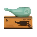 HealthGoodsIn Ceramic Neti Pot, Dishwasher Safe, for Nasal Cleansing + 5 Sachet Neti Salt, Without Handle (Teal)