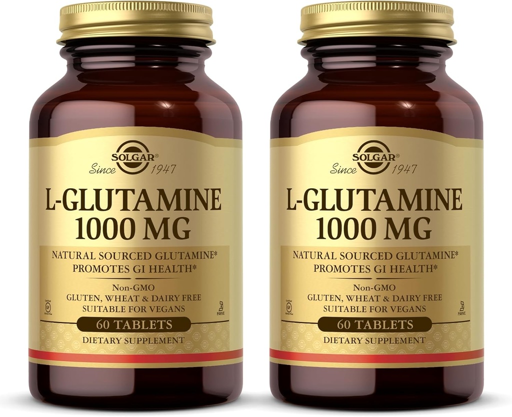 Solgar L-Glutamine 1000 mg, 60 δισκία (Pack of 2) - Φυσικές Μυϊκές Τροφές - Προωθεί Γαστρεντερικό (GI) Υγεία - Υποστηρίζει την υγεία του εγκεφάλου - Μη- ΓΤΟ, Vegan, Χωρίς γλουτένη, Kosher - 60 Σύνολο Υπηρεσίες