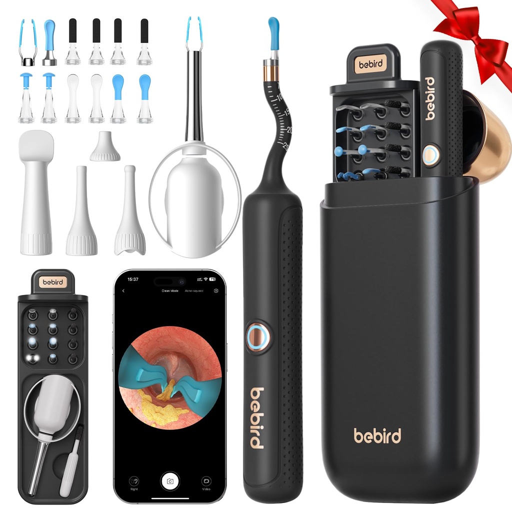 Bebird Earsight Plus R37R Ear Wax Removal Tool Camera, FSA HSA Eligible Items, Smart Ear Cleaner with Painless Visual Tweezers, Flexible Ear Camera Otoscope, Home ENT Cleaning Kit for Family,Black
