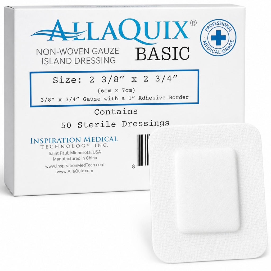 Basic Non-Woven Sterile Gauze Island Dressing (Box of 25) Advanced Wound Care – Medical-Grade Adhesive Gauze Pads (2 3/8" x 2 3/4" (Box of 50))