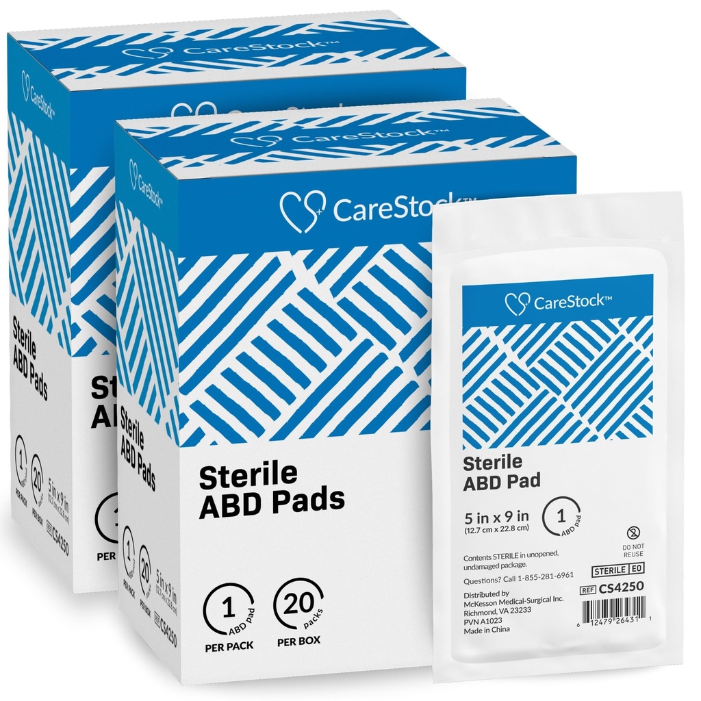 CareStock Abdominal Pads 40- Sterile ABD Pads, 5 x 9 in, 40 Pack, 20 ct | Extra Absorbent, Individually Wrapped, Wound Care First Aid, Individually Packed