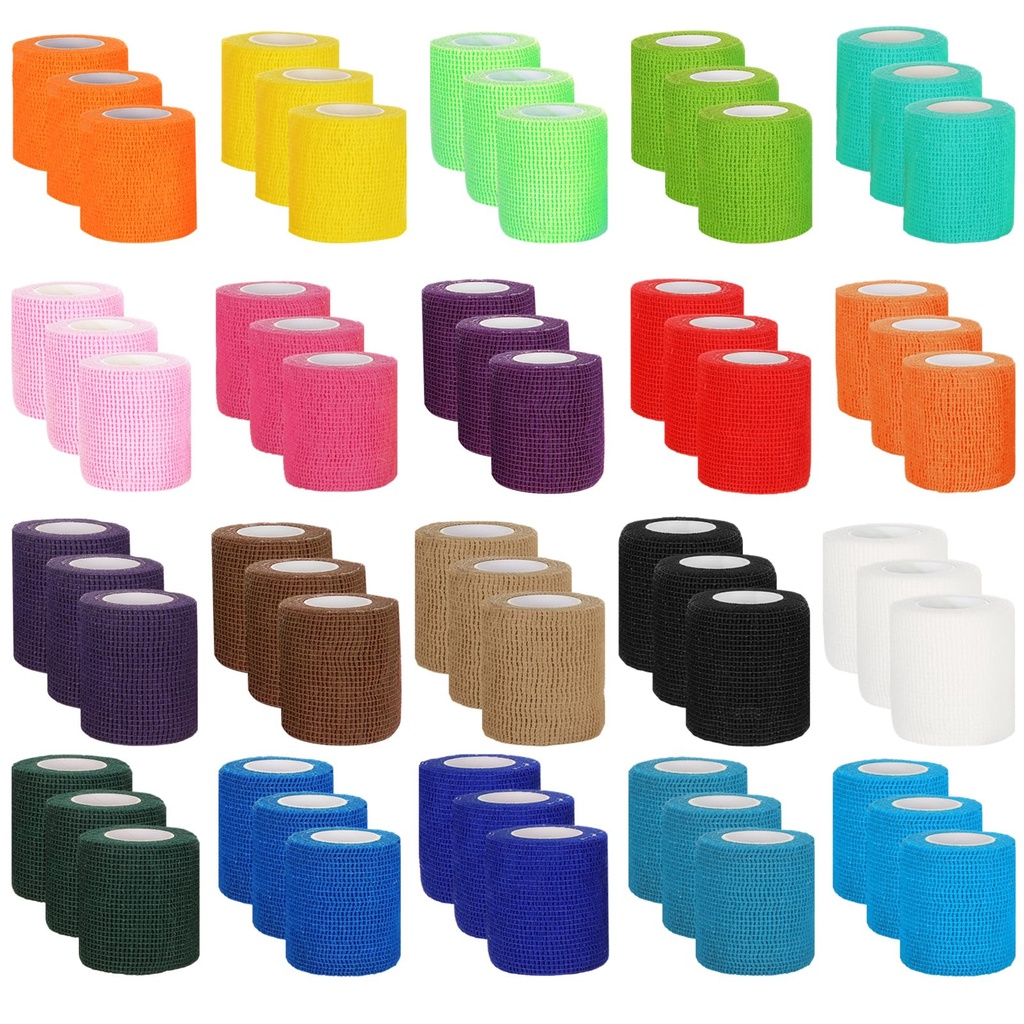 60PCS Self Adhesive Bandage Wrap, 2 Inch × 5 Yard Breathable Elastic Cohesive Bandage Wrap, Athletic Cohesive Tape, Sports Tape, Vet Wrap for Wrist, Ankle, Sprains, Swelling(Multicolored)