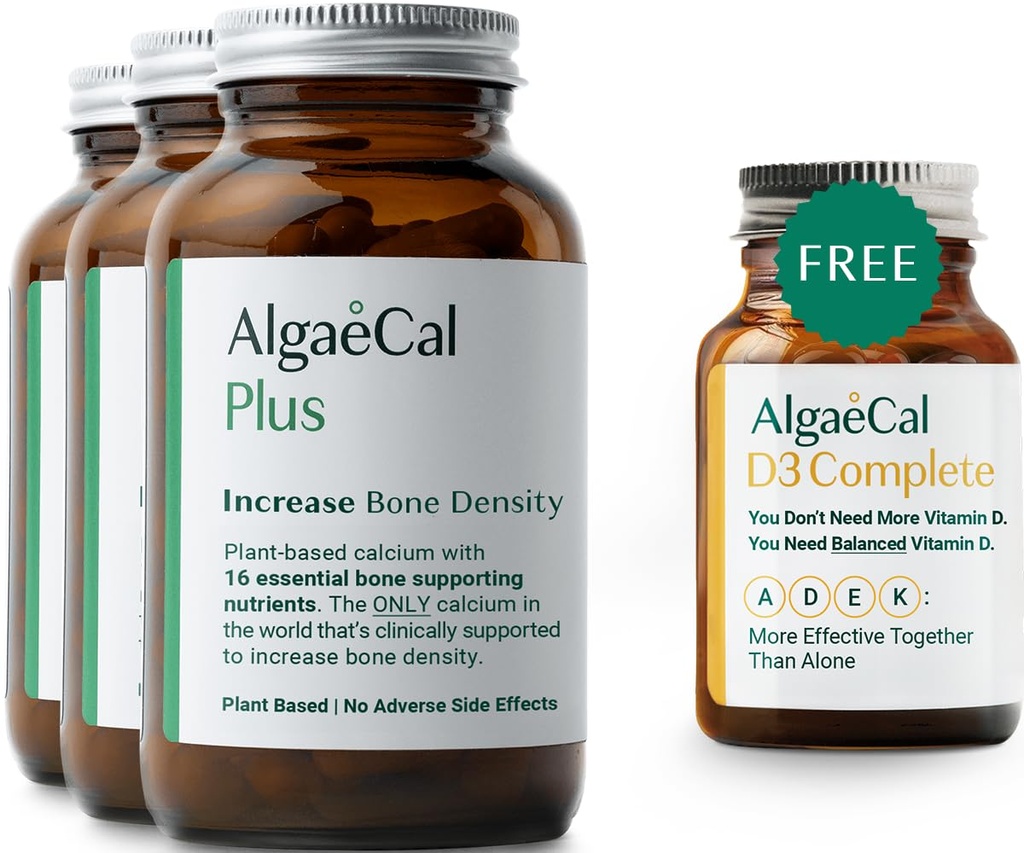 ALGAECAL Plus Bundle - Δωρεάν 4-σε-1 Βιταμίνη D3 Ολοκληρωμένο & Κόκκινο Ασβέστιο Άλγης με 16 θρεπτικά συστατικά που υποστηρίζουν τα οστά, που υποστηρίζεται κλινικά για την αύξηση της πυκνότητας των οστών & ενίσχυση του ανοσοποιητικού συστήματος