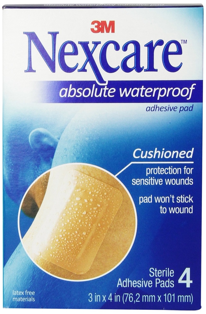 Nexcare Absolute Waterproof Adhesive Gauze Pad, 3 Inch x 4 Inch