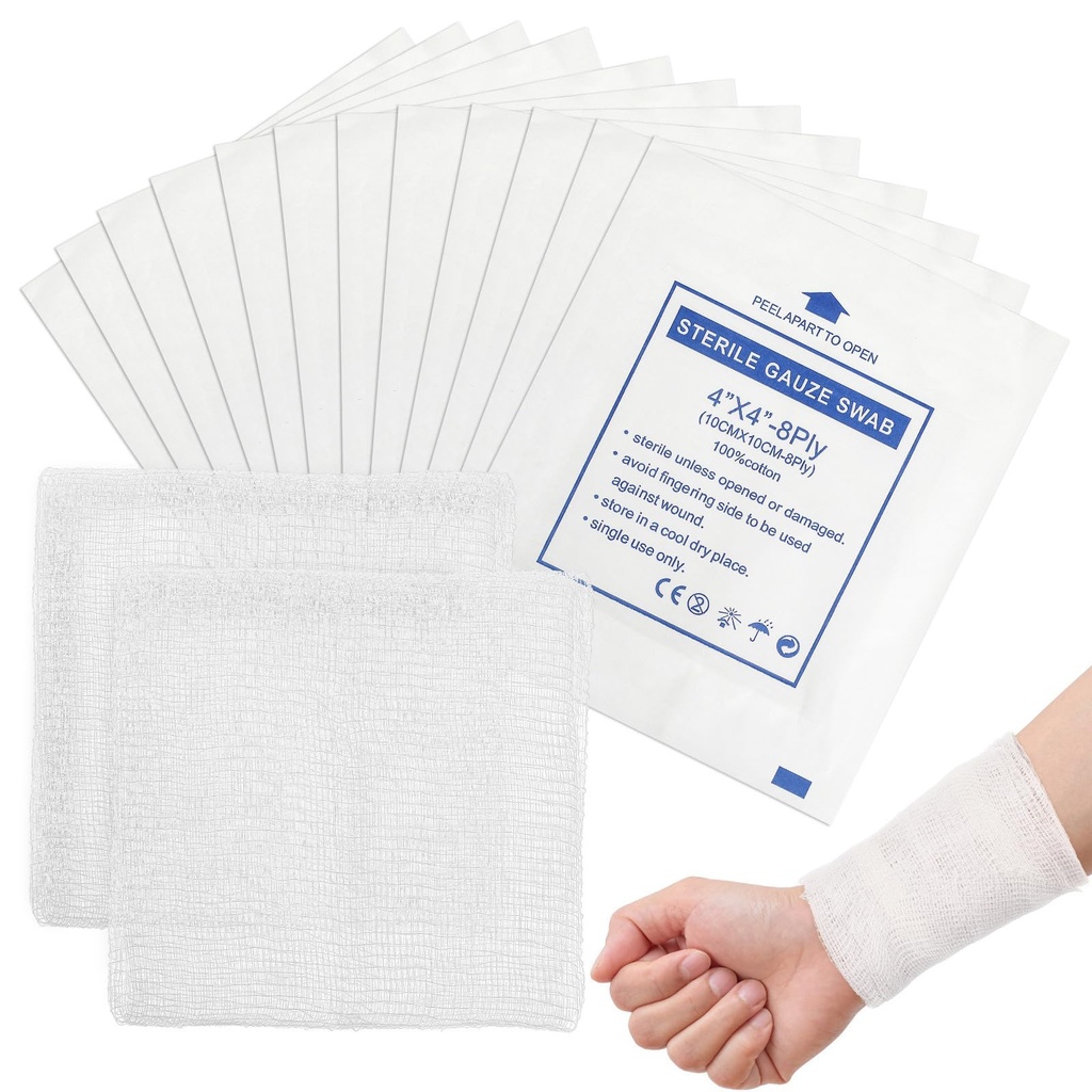 GANAZONO 50pcs 10x10cm Cotton Gauze Pads Highly Absorbent Non-Stick Gauze Squares for Care and First Aid Bandaging Supplies