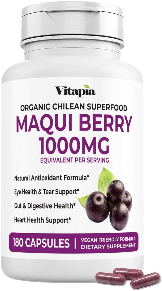 Vitapia Maqui Berry 1000mg - Maqui Berry συμπλήρωμα σκόνης - Vegan φιλικό, μη ΓΤΟ και χωρίς γλουτένη - 180 κάψουλες λαχανικά