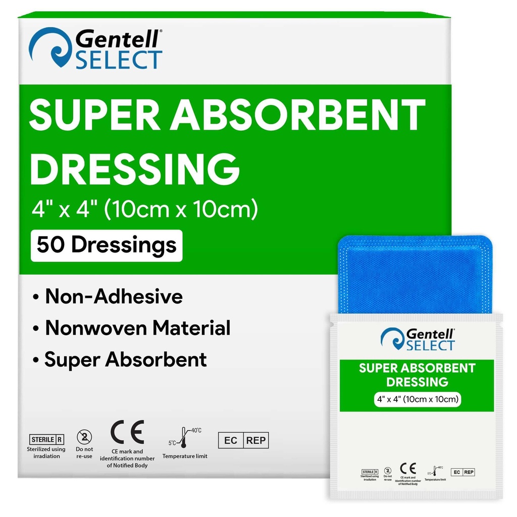 Super Absorbent Non Bordered Foam Dressing 4"x4" - Box of 50 Non Adhesive Pads for Wounds - Moderate to Heavily Exuding Wounds – Breathable and Waterproof