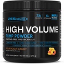 PEScience High Volume Stim-Free Pre Workout Pump Powder, Nitric Oxide Booster with L Citrulline & L Arginine Nitrate, Non-Stim Preworkout for Men and Women, 36 Scoops, Sour Peach Candy