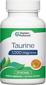 DOCTORS' PREFERRED Taurine Supplement - 1,000 mg/Serving | 60 Vegan Capsules