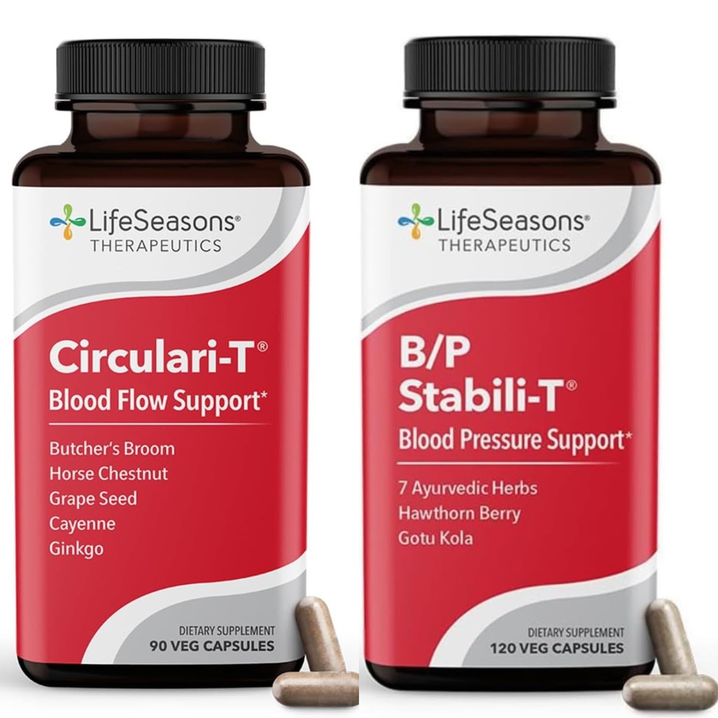 LifeSeasons Circulari-T + B/P Stabili-T – Circulation & Blood Pressure Support Supplement Bundle – Promotes Healthy Blood Flow, Artery & Vein Health, Heart & Circulatory Function – Horse Chestnut, Gin