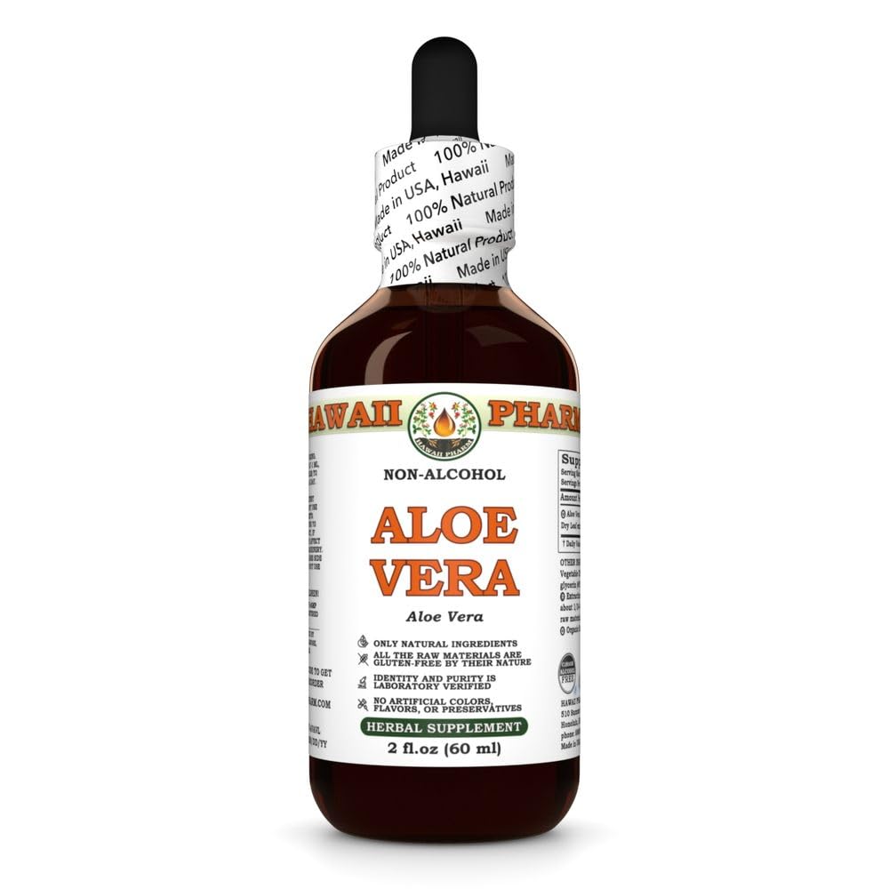 Aloe Vera (Aloe Vera) Dry Leaf Glycerite, Made in Hawaii, Raw Materials, All Natural, Vegan, Lab Tested Alcohol-Free Liquid Extract - 2 fl.oz