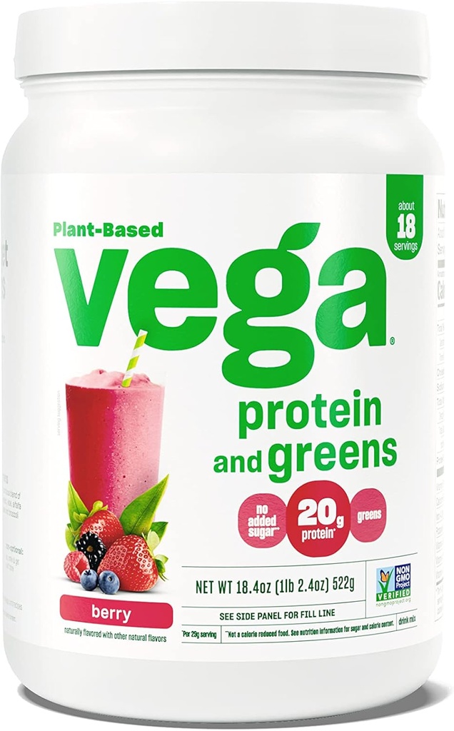 Vega Protein and Greens Protein Powder, Berry - 20g Plant Based Protein Plus Veggies, Vegan, Non GMO, Pea Protein for Women and Men, 1,2 lbs (Packaging May Vary)