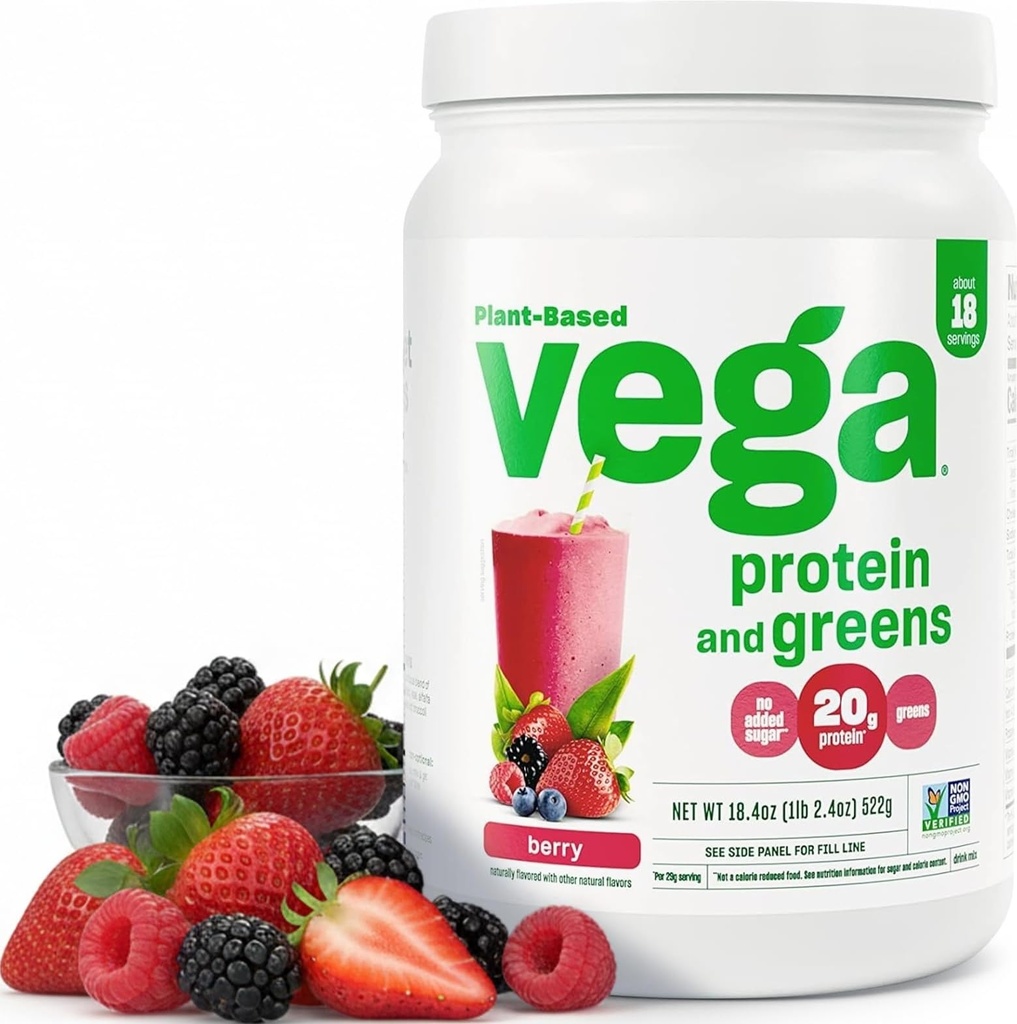 Vega Protein and Greens Protein Powder, Berry - 20g Plant Based Protein Plus Veggies, Vegan, Non GMO, Pea Protein for Women and Men, 1,2 lbs (Packaging May Vary)