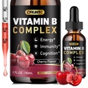 Vitamin B Complex Υγρές σταγόνες, B Βιταμίνες Complex συμπλήρωμα με B1, B2, B3, B5 B6, B7, B9 & Methyl B12 σταγόνες για ενήλικες & παιδιά, Vegan, Cherry Γεύση
