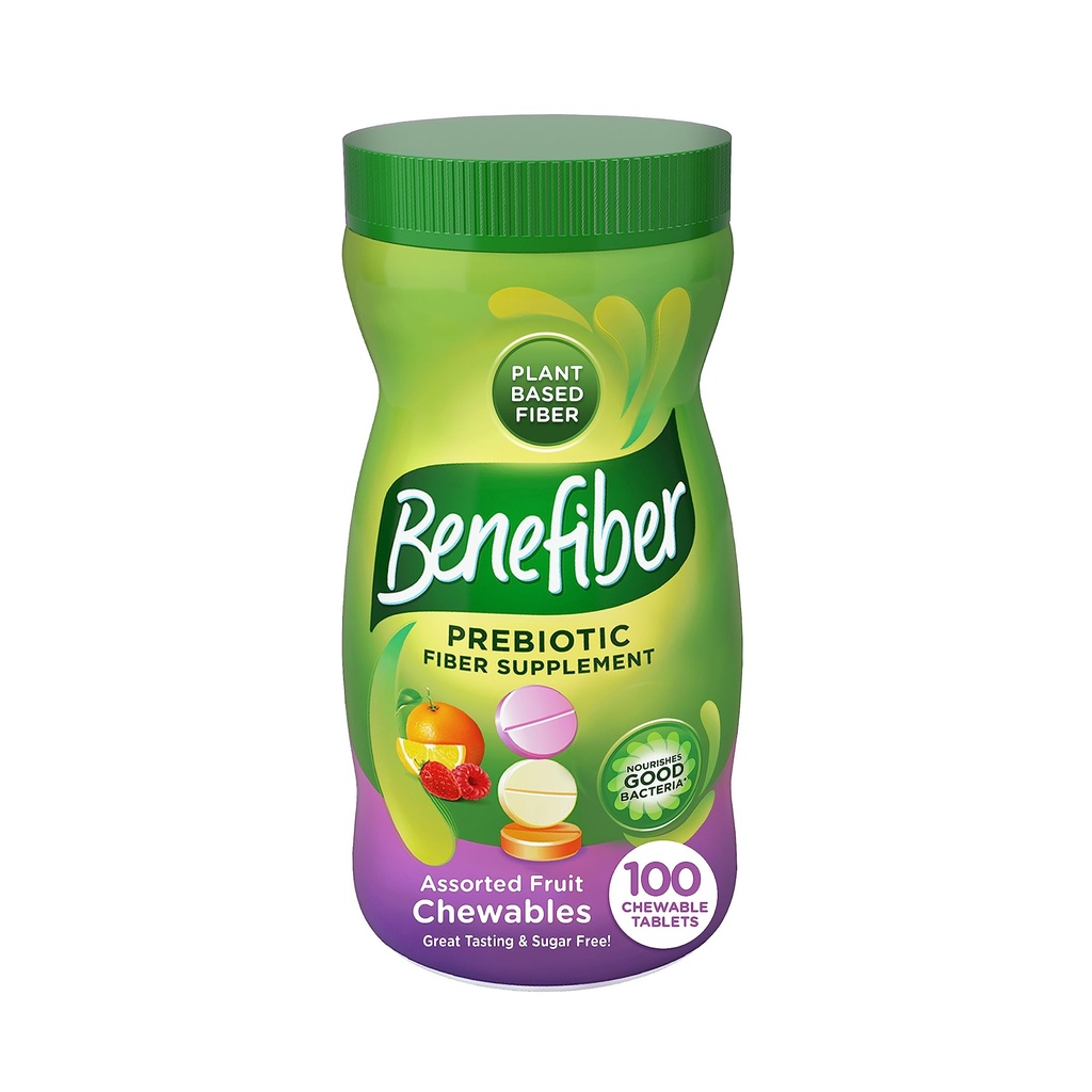 Benefiber Chewable Prebiotic Fiber Tablets, Assorted Fruit Flavors, 100 Ct