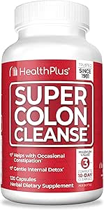 Health Plus Super Colon Cleanse 30 Day Supply of Gentle Gut Cleanse Detox, Psyllium Husk, Probiotics for Constipation Relief & Digestive Support, 120 Capsules