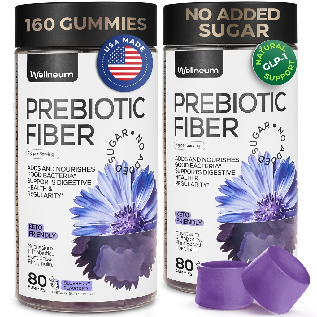 High Prebiotic Fiber Gummies for Women and Men 7G, 160 Pcs (2 Pack) - Natural GLP-1 Support - Beet FOS Fiber, Magnesium, Inulin, Probiotic - Gummy Supplement for Digestive Health - Sugar Free