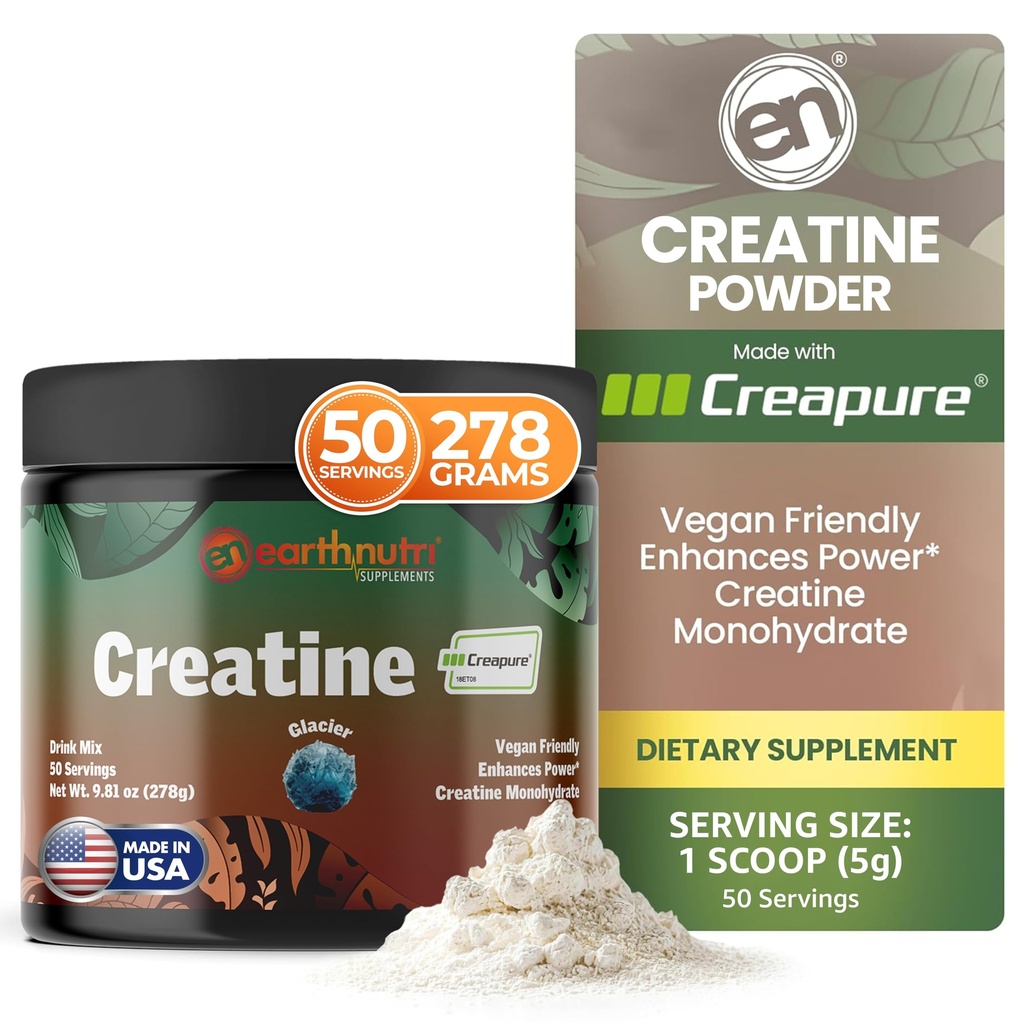 EarthNutri Creatine Monohydrate Powder - Pure Creatine Supplement for Muscle Strength, Strength & Performance - Μη ΓΤΟ, Χωρίς ζάχαρη, Πρόσθετη-Δωρεάν – για άνδρες & γυναίκες, Γεύση 250g