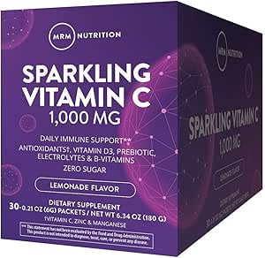 MRM Nutrition Sparkling Vitamin C 1000mg | with Vitamin D + zinc + prebiotics| Lemonade Flavored | Immune Health | Antioxidants + Electrolytes | Zero Sugar | 30 Servings