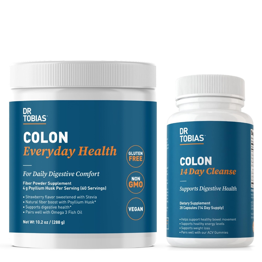Dr. Tobias Colon 14 Ημέρα Καθαρίστε και Colon Everyday Health, Advanced Gut Cleanse Detox & Daily Digestive Υποστήριξη με Psyllium Husk Fiber σκόνη, Digestive Wellness Bundle, Non-GMO