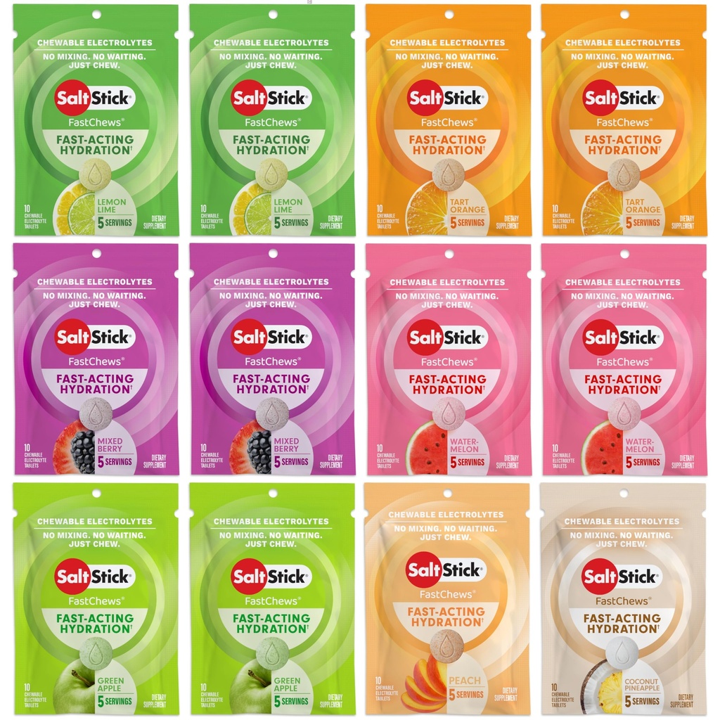 SaltStick Electrolyte FastChews - 120 Count Variety Pack - Μασώμενα δισκία ηλεκτρολυτών για ενυδάτωση, Salt Tabs - 10 Count (Pack of 12)