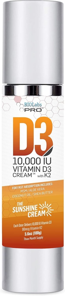 All Natural Vitamin D3 10000IU Vitamin D Cream Maximum Strength, Καταπολέμηση της Ανεπάρκειας της Βιταμίνης D Φυσικά - με εκχύλισμα Βιταμίνης K2 & Olive Leaf - Τρεις Μήνες Προσφορά - Ασφαλής & Αποτελεσματική (10.000IU - 3,6oz)
