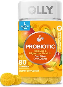 OLLY Probiotic Gummy, 1 Billion CFUs, Immune and Digestive Support, Chewable Probiotic Supplement, Mango, 80 Count