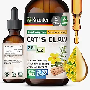 BIO KRAUTER Cats Claw Tincture - Vegan Cat's Claw Supplement - Immune Support - Αλκοόλ & Ζάχαρη Χωρίς εκχύλισμα - Vegan Drops 2 Fl.Oz.