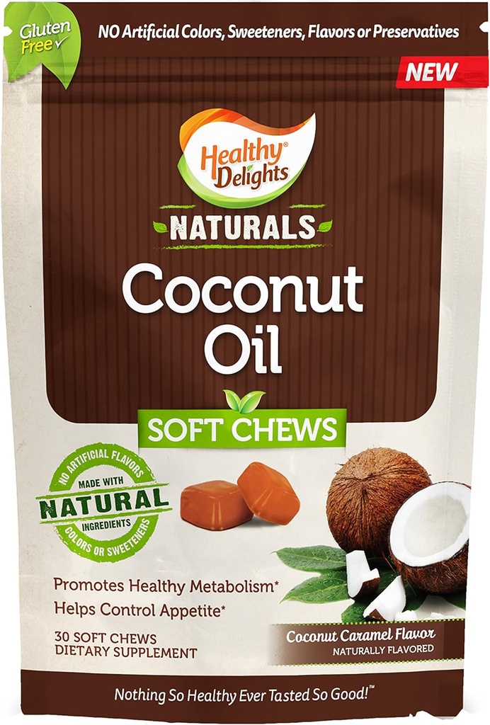 Υγιεινές απολαύσεις Φυσικά, Coconut Oil μαλακά μάσημα, προωθεί υγιή μεταβολισμό, βοηθά τον έλεγχο της όρεξης, Delicious Coconut Caramel Flavor, 30 Count