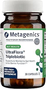 Μεταγονική UltraFlora Triplebiotic - Ράφι-Stable Digestive συμπλήρωμα με Akkermansia για την υγεία των ούρων, μικροβιώματα και ανοσοποιητική υποστήριξη* - Περιέχει προβιοτικό, προβιοτικό & μεταβιοτικό - 30 κάψουλες