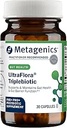 Μεταγονική UltraFlora Triplebiotic - Ράφι-Stable Digestive συμπλήρωμα με Akkermansia για την υγεία των ούρων, μικροβιώματα και ανοσοποιητική υποστήριξη* - Περιέχει προβιοτικό, προβιοτικό & μεταβιοτικό - 30 κάψουλες