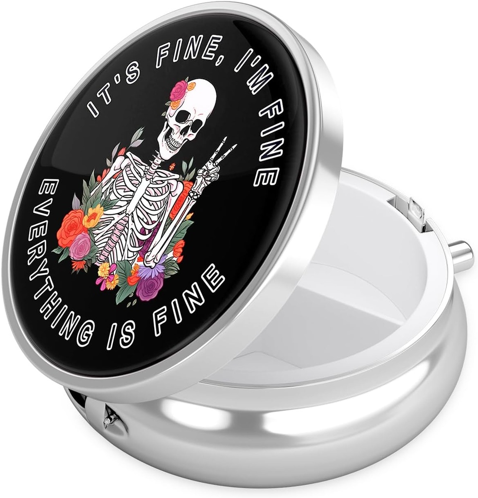 Nipichsha Pill Box, μικρή θήκη χάπι για το πουρμπουάρ & τσέπη, χαριτωμένο ταξιδιωτική ιατρική Organizer, Φορητός κάτοχος δοχείου ιατρικής για να κρατήσει βιταμίνες, φαρμακευτική αγωγή, ιχθυέλαιο & συμπλήρωμα, Κρανίο λουλούδι