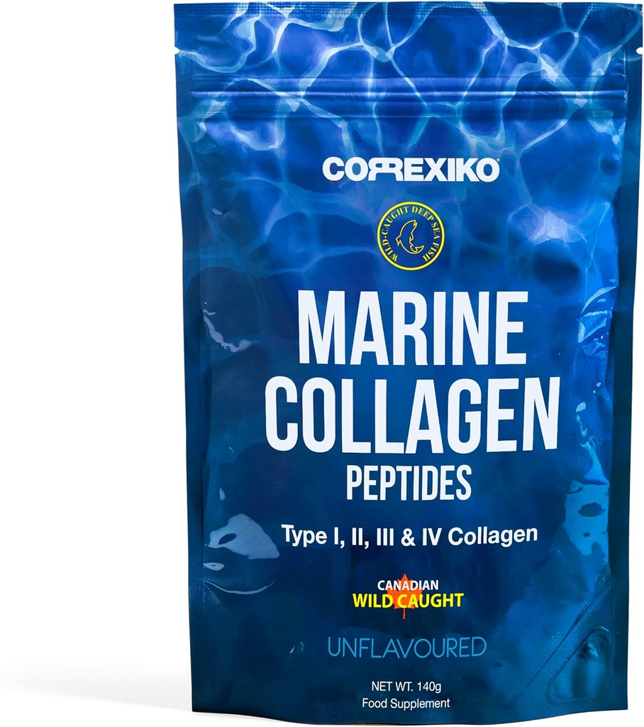 CORREXIKO Marine Collagen Powder Supplement Unflavored - 10.000mg Διπλό υδρολυμένο κολλαγόνο Peptides per Serving - Formated for Maximum Abvorvation - Hair, Skin & Nails - 5oz, 14 Servings