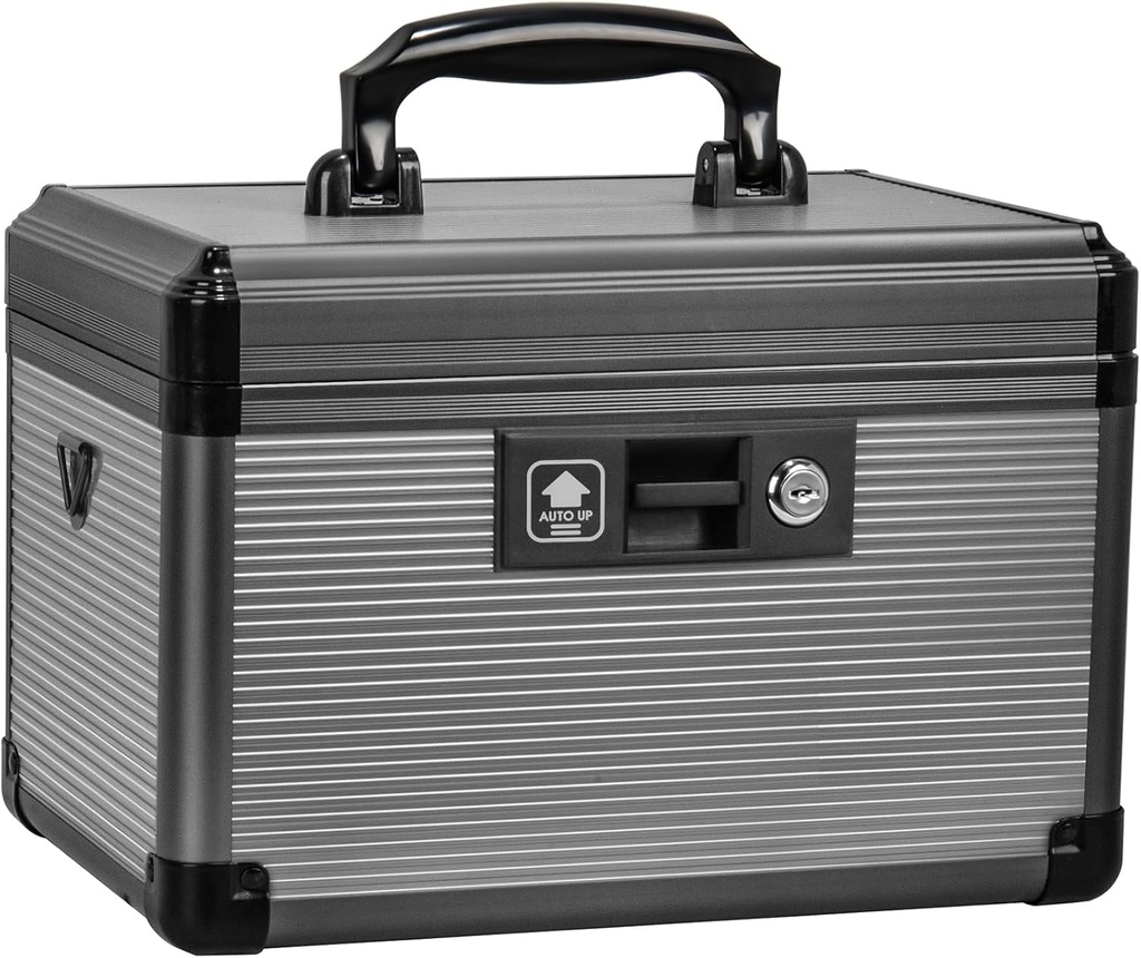 Medicine Lock Box with Key, Alluminum Alloy Box for Medication,First Aid Box with a Removeable Tray to Store Medicines & Pills for Home, Black 12 * 7.68 * 7.87 Inch