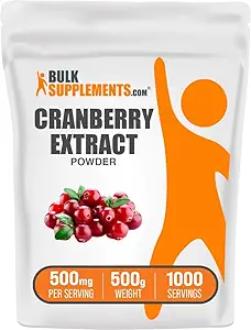 BulkSupplements.com Cranberry Extract Powder - Cranberry Flavoring Powder, Sourced from Vaccinium Macrocarpon Fruit - Vegan & Gluten Free, 500mg per Serving, 500g (1.1 lbs) (Pack of 1)