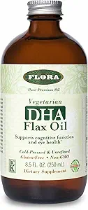 Flora DHA flax Oil - Υποστηρίζει την υγεία του εγκεφάλου - Περιέχει Vegan Omega-3-6-9, χωρίς γλουτένη, Kosher & μη GMO - Κρατήστε chilled - γυάλινο μπουκάλι - 8,5 fl. oz.