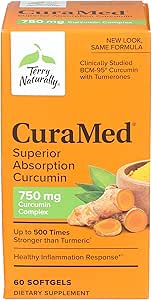 Terry Φυσικά CuraMed 750 mg - 60 Softgels - Superior Απορρόφηση BCM-95 συμπλήρωμα κουρκουμίνης, προάγει υγιής αντίδραση φλεγμονής - μη-GMO, χωρίς γλουτένη, Hanal - 60 εξυπηρετεί