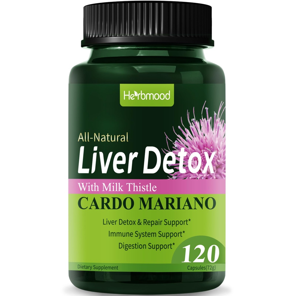 Silymarin Milk Thistle Liver Detox Capsules for Fatty Liver, Alcachofa y Cardo Mariano con Silimarina para el Higado Graso, Liver Cleanse Detox & Repair Formula w/Artichoke Extract. 120Count