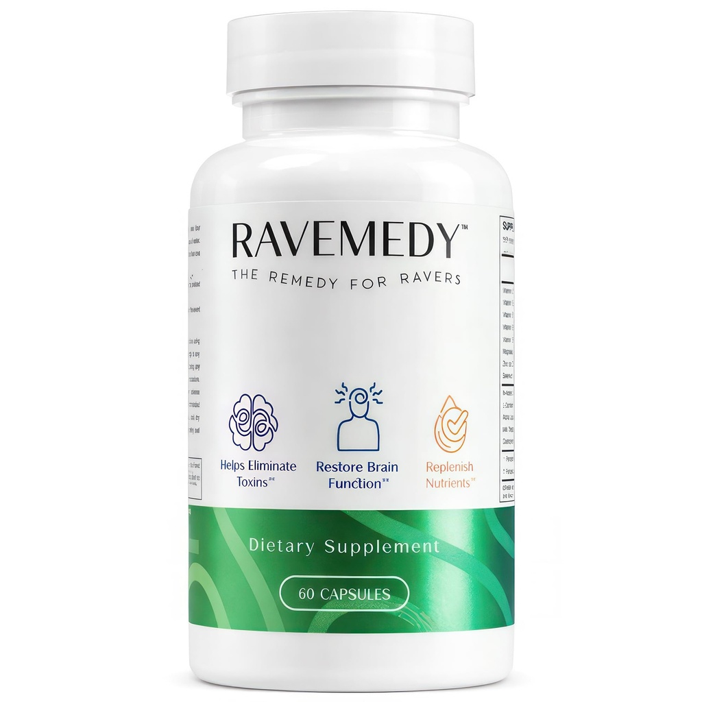 Rave Supplement, Rave Essentials, Festival Essentials, After Party Supplement with NAC 500mg, Vitamins for Ravers, 5-HTP-Free Formula - 60 Capsules