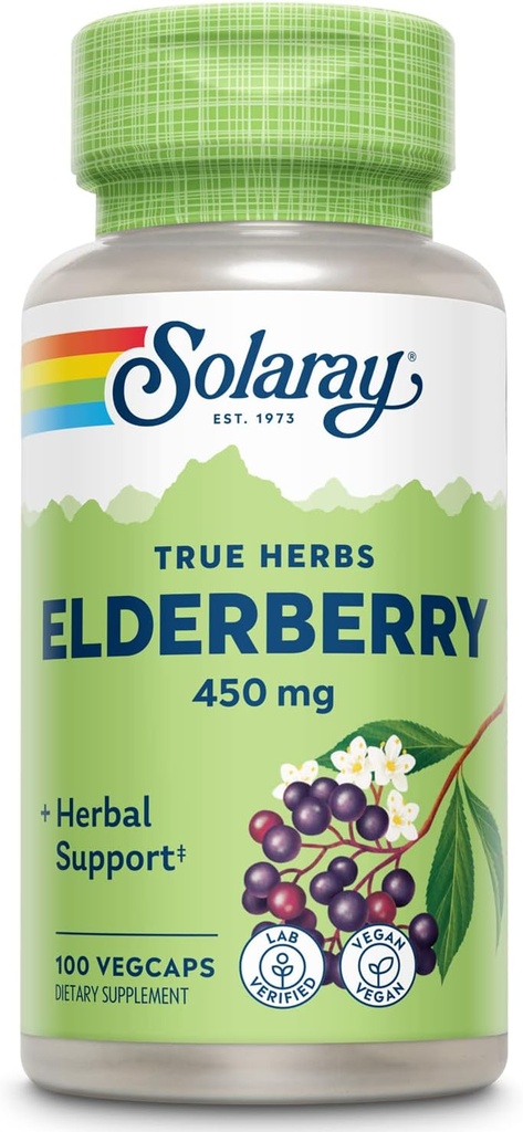SOLARAY Elderberry Berry & Flower 450mg | Support for General Wellbeing During Cold Months | with Flavonoids & Phenolic Compounds | Non-GMO | 100ct