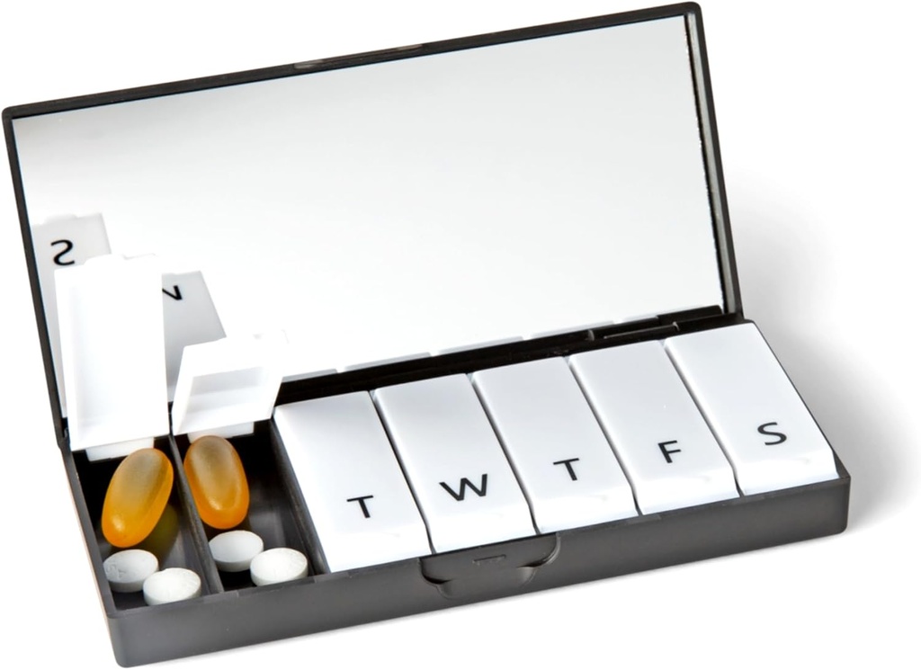 PORT X POLISH Designer Weekly Pill Box Organizer (Single 1X Daily, Classic Black) 