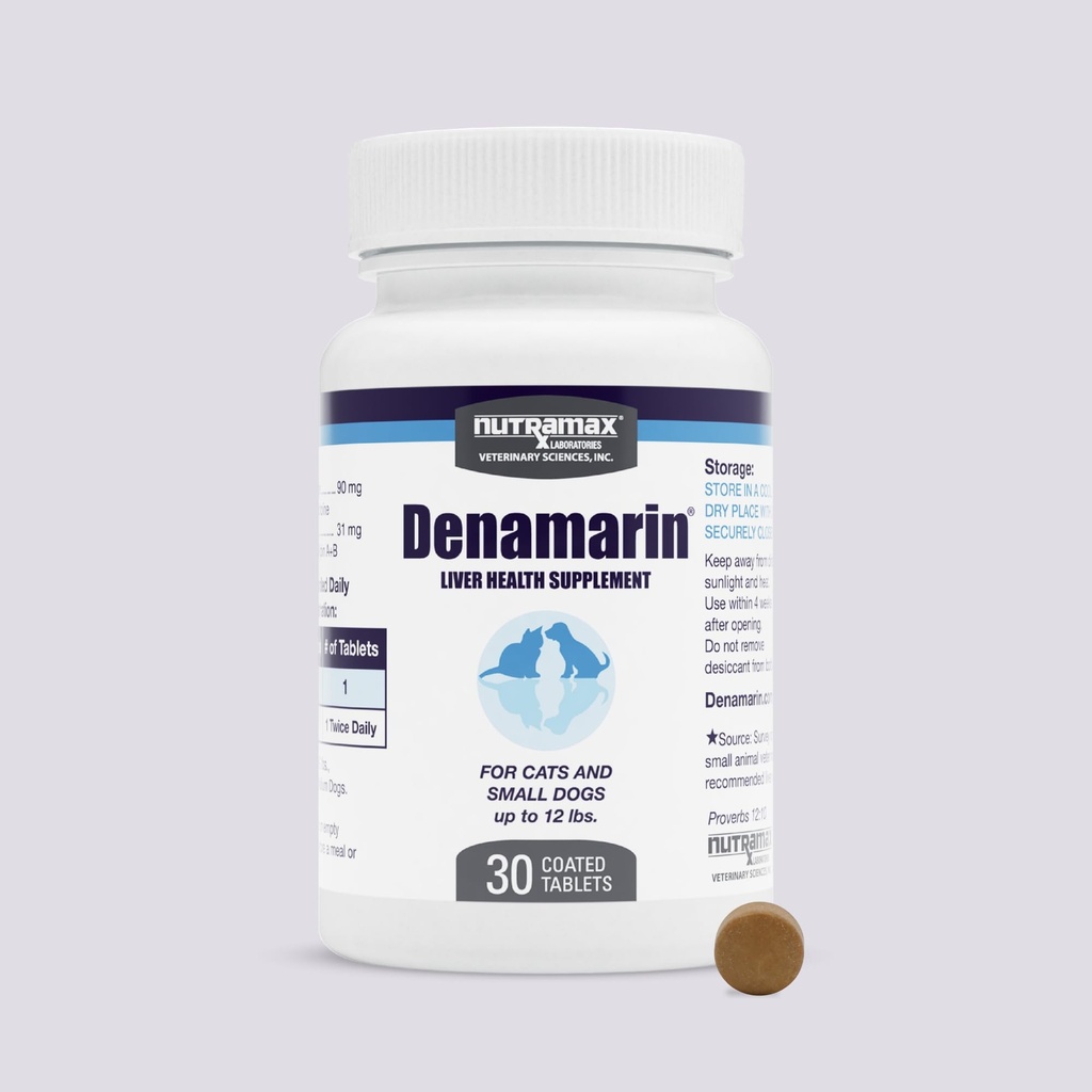 Nutramax Denamarin for Small Dogs and Cats, Liver Health Supplement with S-adenosylmethionine (SAMe) plus Silybin, Liver Support for Dogs and Cats, Coated Tablets, 30 Count