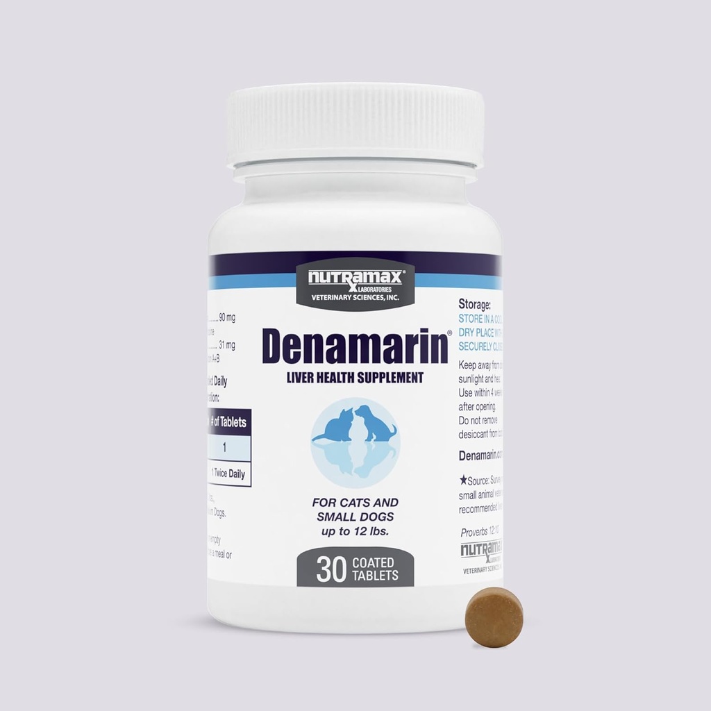 Nutramax Laboratories Denamarin Συμπλήρωμα Ηπατικής Υγείας για Μικρούς Σκύλους και Γάτες - Με S- Αδενοσυλομεθειονίνη (SAMe) και Silybin, 30 δισκία